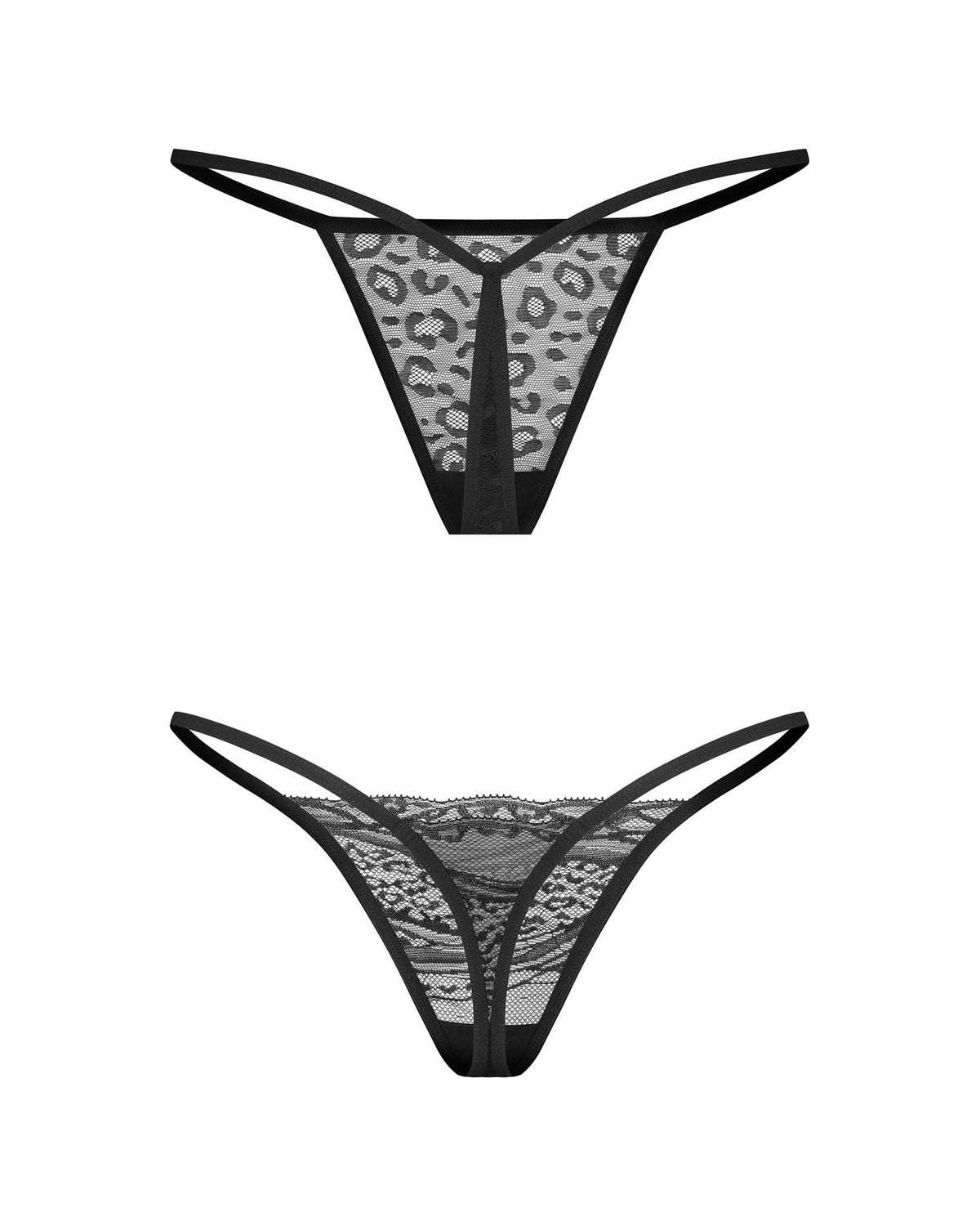 2 perizomi in pizzo nero animalier Clara 2 pack