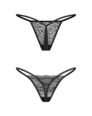 2 perizomi in pizzo nero animalier Clara 2 pack