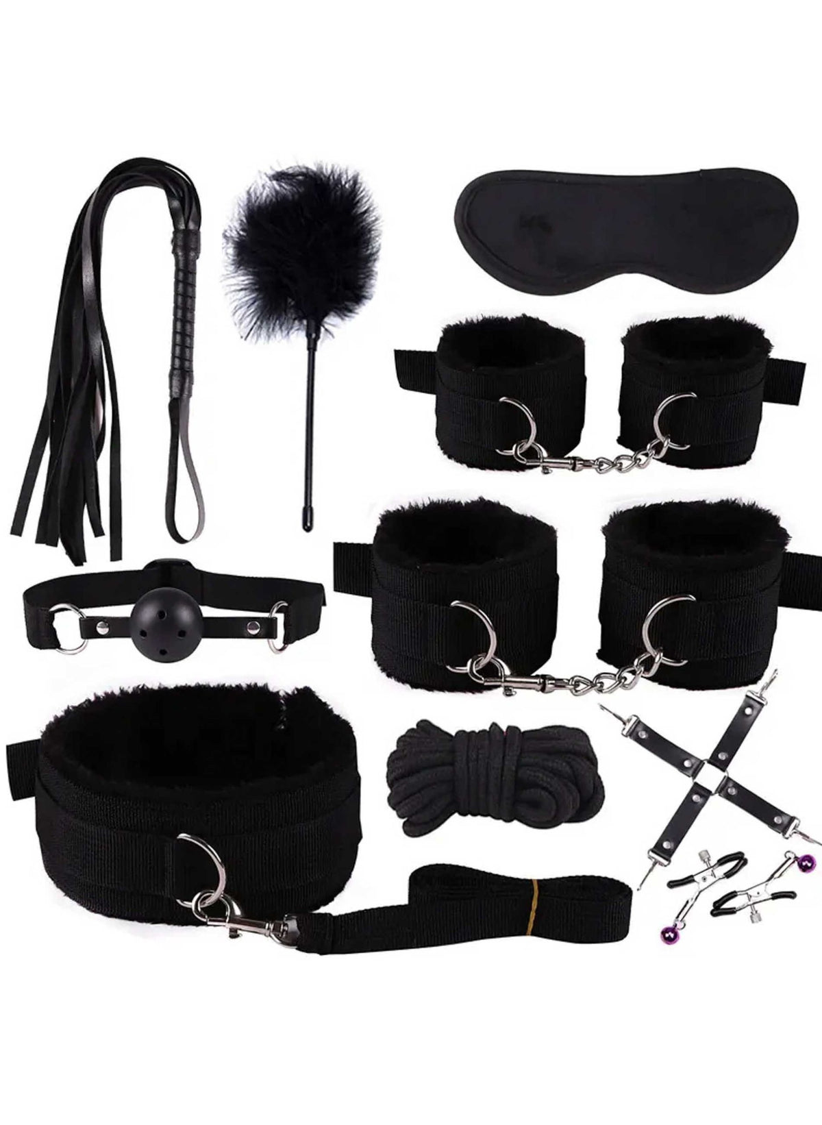 Set soft bondage BDSM 10 pezzi nero