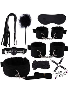 Set soft bondage BDSM 10 pezzi nero