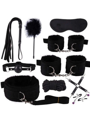 Set soft bondage BDSM 10 pezzi nero