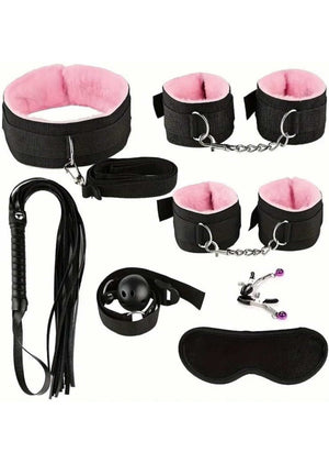 Set soft bondage BDSM 8 pezzi nero rosa