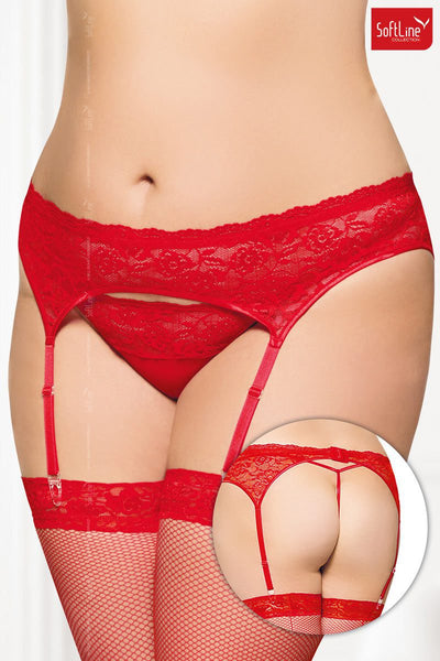 Reggicalze plus size con perizoma in pizzo rosso 3XL