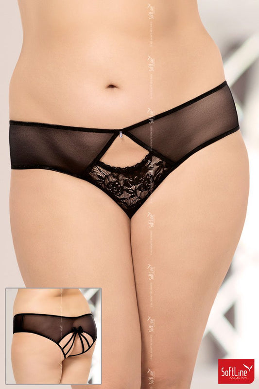 SLIP NERO IN MICRORETE E PIZZO CON STRASS 3XL