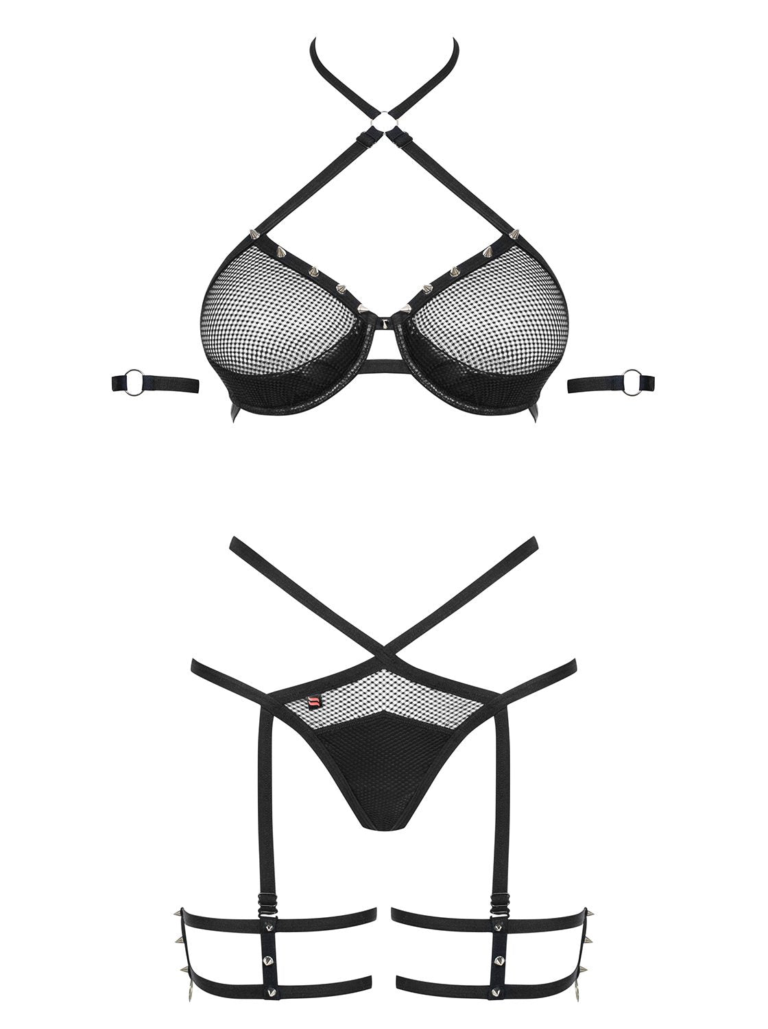 Completo intimo microrete con borchie 3 pz