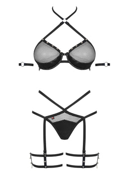 Completo intimo microrete con borchie 3 pz